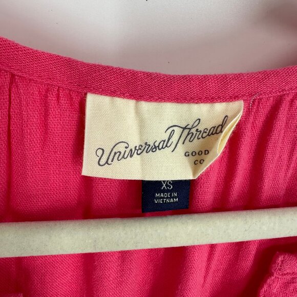 3/$25 Universal Thread Linen Blend Mini Dress XS Babydoll‎ Short Sleeves Pink - Picture 4 of 8